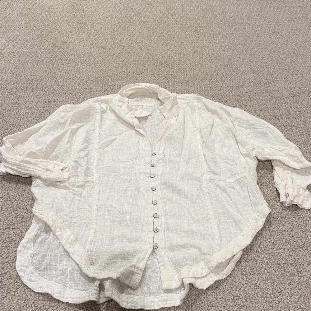 Free People White Button-Up Top